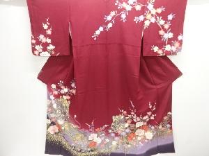 御所車に草花模様刺繍訪問着
